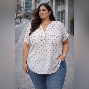 Women's White, Red, Brown Patterned Top